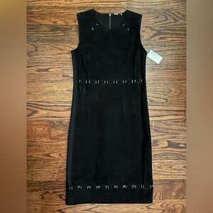 New Elie Tahiti Genuine Suede Black Sheath Midi Dress.  Size 6
